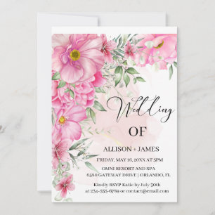 Elegante, hellrosa, florale Hochzeit Einladung