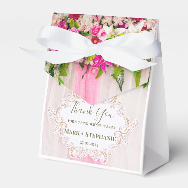 Elegante, hellrosa, florale Hochzeit Geschenkschachtel (Vorderseite)