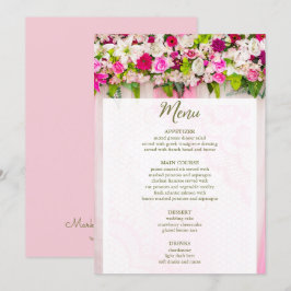 Elegante, hellrosa, florale Hochzeit Menükarte