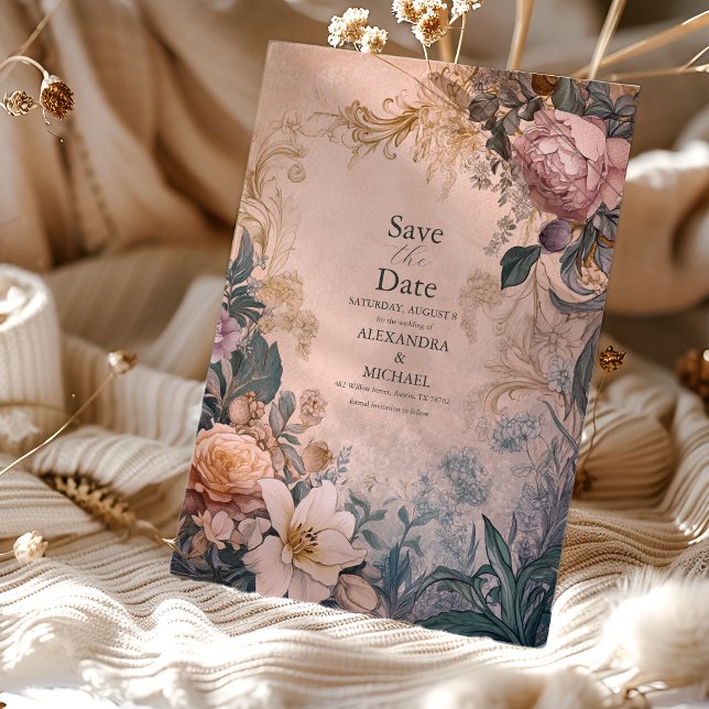 Elegante, hellrosa, florale Hochzeit Save The Date (Von Creator hochgeladen)