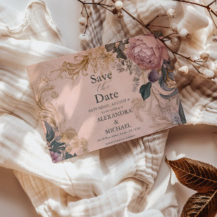 Elegante, hellrosa, florale Hochzeit Save The Date