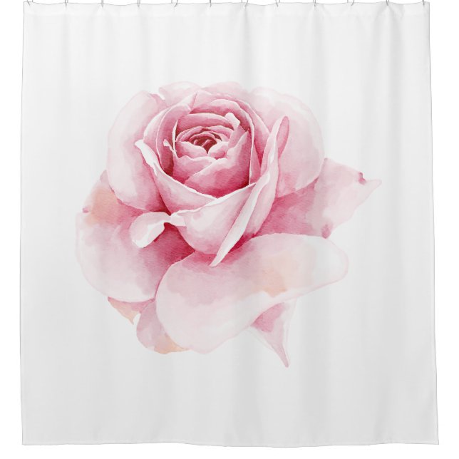 Elegante hellrosa Rose auf Weiß Duschvorhang (Vorderseite)
