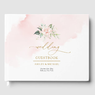 Elegante hellrosa Rose Goldhochzeit Gästebuch