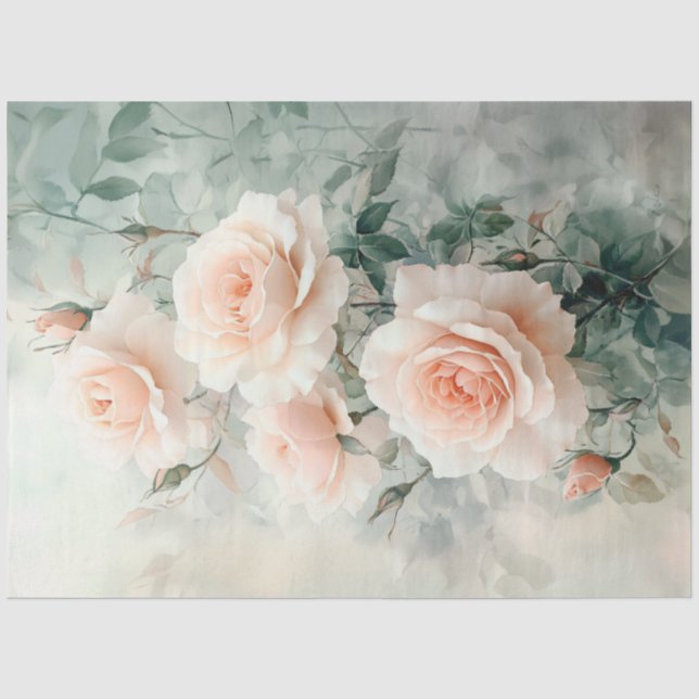 Elegante hellrosa Rose und Grüne Dekoration Seidenpapier (Vorderseite)