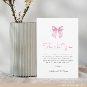 Elegante hellrosa Schleife Baby Shower Dankeskarte