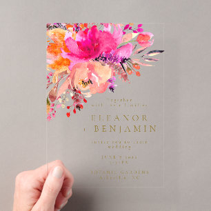 Elegante hellrosa Wasserfarben-Blumenhochzeit Acryleinladungen