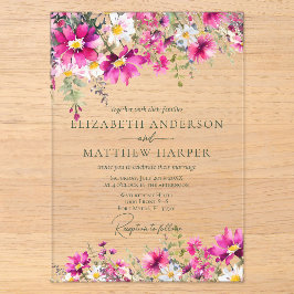 Elegante, hellrosa Wildblumen Blumenhochzeit Acryleinladungen