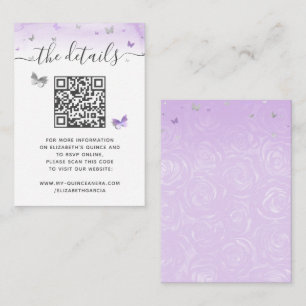 Elegante Hellviolette Silber Schmetterling RSVP QR Begleitkarte