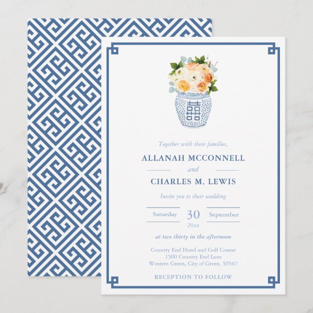 Elegante Herbst-Blume Ginger Jar Wedding Einladung (Vorne/Hinten)