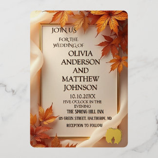 Elegante Herbst-Blumen-Hochzeitseinladung | Rustik Folieneinladung