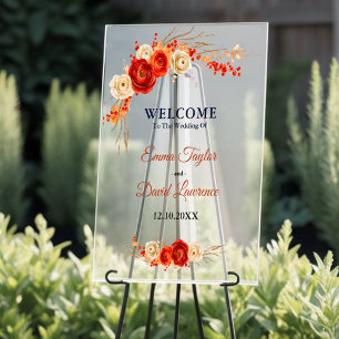 Elegante Herbst-Blumen Orange Terrakotta Hochzeit Acrylschild