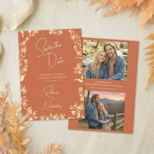 Elegante Herbst-Braunorange-Wildblumen 2 Foto Save The Date
