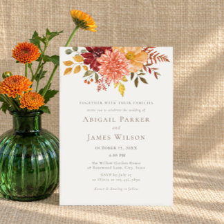 Elegante Herbst-Garten-Aquarell-Blumenhochzeit Einladung