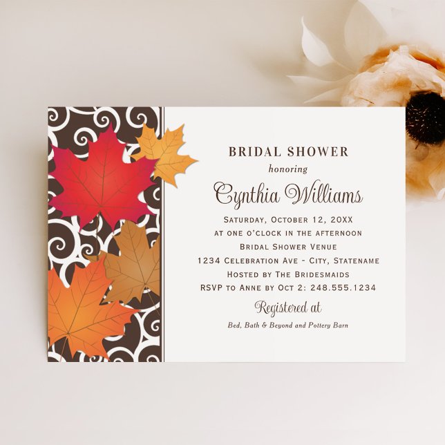 Elegante Herbst-Herbstlaub Hochzeiten Brautparty Einladung (Von Creator hochgeladen)