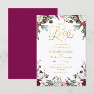 Elegante Herbst-Hochzeit mit floralem Muster und G Einladung