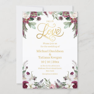 Elegante Herbst-Hochzeit mit floralem Muster und G Einladung
