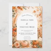 Elegante Herbst-Hochzeitskarte mit Kürbissen