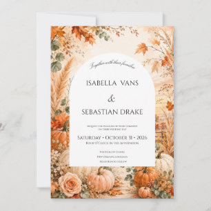 Elegante Herbst-Hochzeitskarte mit Kürbissen Einladung