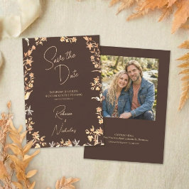 Elegante Herbst-Kupfer-Wildblumen-Script-Foto Save The Date