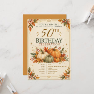 Elegante Herbst-Kürbis 50. Geburtstagsfeier Einladung