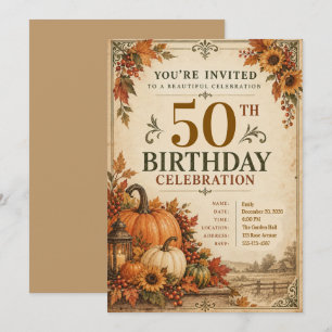 Elegante Herbst-Kürbis 50. Geburtstagsfeier Einladung
