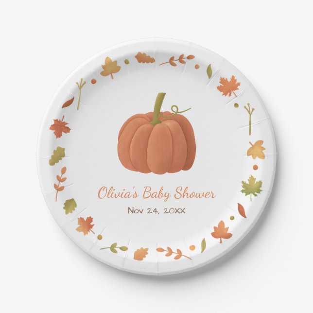 Elegante Herbst-Kürbis-Babyparty-Versorgungen Pappteller (Vorderseite)