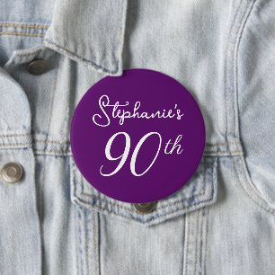 Elegante Herbst-Lila Monogram 90. Geburtstagsparty Button