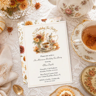 Elegante Herbst-Teeparty-Geburtstagsfeier Einladung
