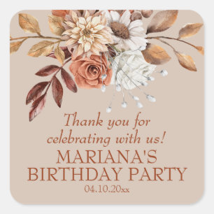 Elegante Herbst-Wasserfarbe Floral Taupe Partygesc Quadratischer Aufkleber