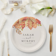 Elegante Herbst-Wasserfarben-Blätter Hochzeit im H