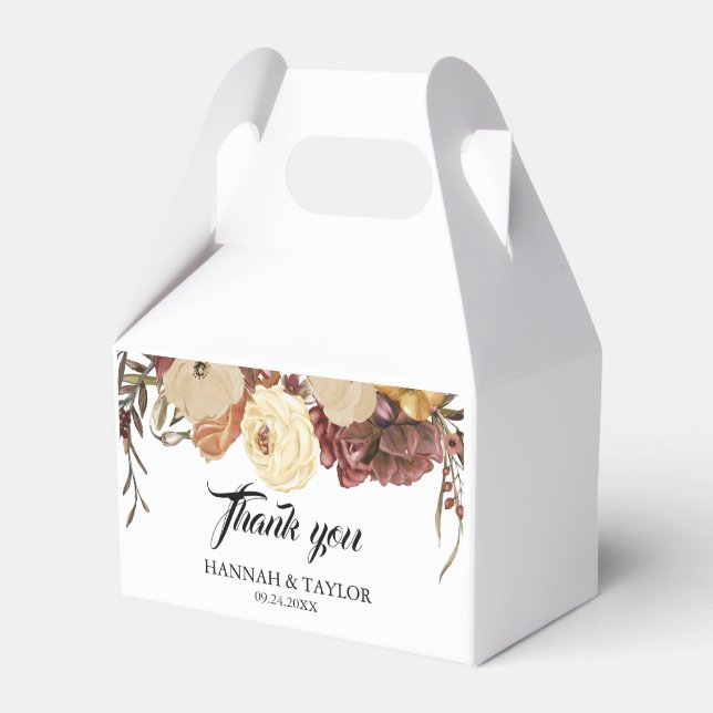Elegante Herbst Wasserfarben Blumenhochzeit Geschenkschachtel (Vorderseite)