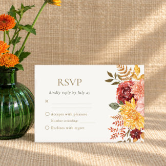 Elegante Herbst-Wasserfarben-Blumenhochzeit-RSVP RSVP Karte