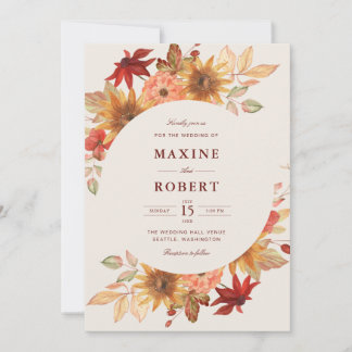 Elegante Herbstblätter Herbst QR-Code Foto-Hochzei Einladung