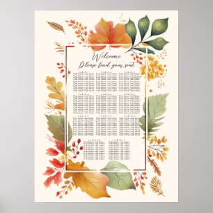 Elegante Herbstblätter Hochzeit Sitzordnung Poster
