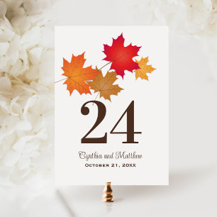 Elegante Herbstblätter Hochzeit Tischnummer