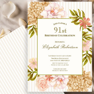 Elegante Herbstblumen 91. Geburtstagseinladung Einladung