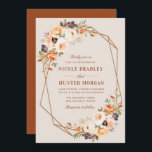 elegante Herbstblumen Terrakotta geometrische Hoch Einladung<br><div class="desc">Ein Terrakotta-Herd-Design mit geometrischem Rahmen mit Text in der Mitte. Golden,  errötet und maroon sind perfekt für Ihre rustikalen,  ländlichen Sommer und Hochzeit im Herbst Themen.</div>