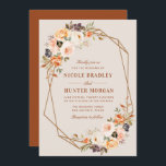 elegante Herbstblumen Terrakotta geometrische Hoch Einladung<br><div class="desc">Ein Terrakotta-Herd-Design mit geometrischem Rahmen mit Text in der Mitte. Golden,  errötet und maroon sind perfekt für Ihre rustikalen,  ländlichen Sommer und Hochzeit im Herbst Themen.</div>