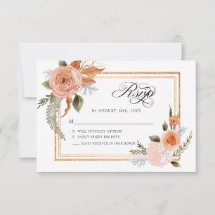 Elegante Herbstblumen Terrakotta Rosafarbene Blume RSVP Karte