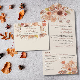 Elegante Herbstblütenhochzeit All In One Einladung
