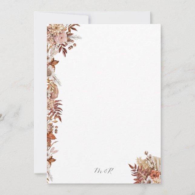 Elegante Herbstblütenhochzeit Einladung (Rückseite)