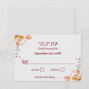Elegante Herbstfarben-Herbstlaub Hochzeit des RSVP Karte