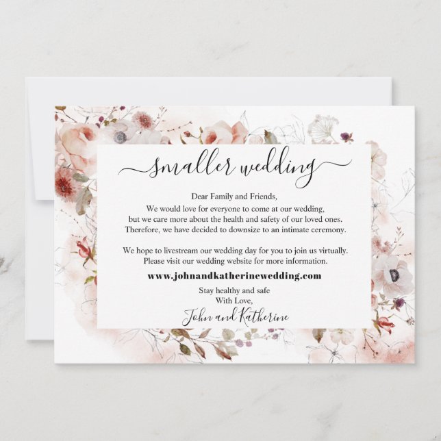 Elegante Herbstfloral Kleinere Hochzeit Virtual Ankündigung (Vorderseite)