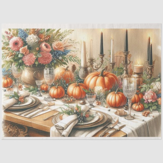 Elegante Herbstfloral Pumpkin Dekoupage Seidenpapier (Vorderseite)