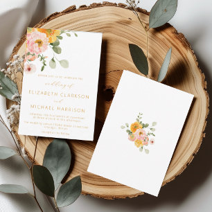 Elegante Herbsthochzeit Marigold Blush Bloral Wedd Einladung
