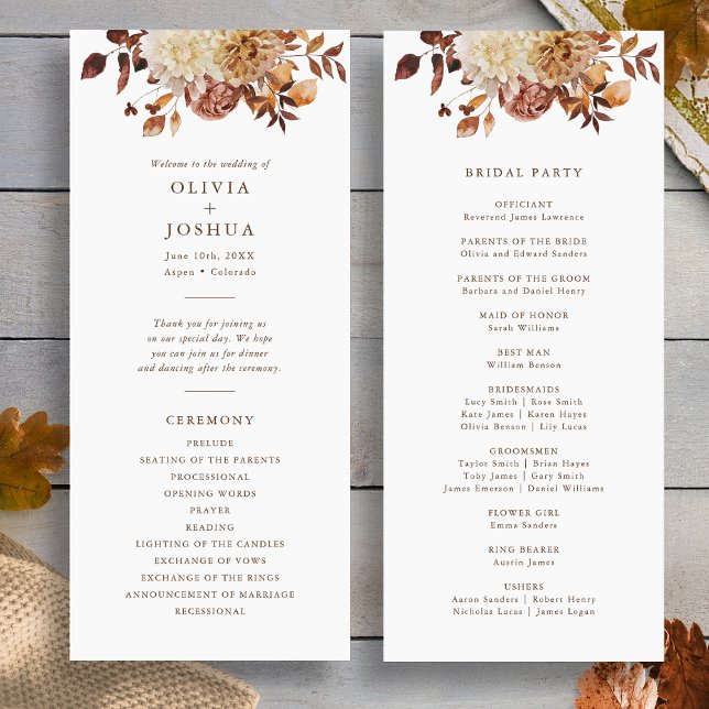 Elegante Herbsthochzeit Programm (Elegant Fall Romance Floral Wedding Program by Painted Paperie
)