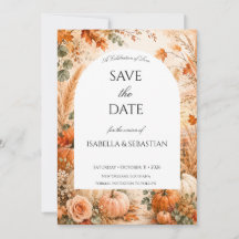 Elegante Herbstkarte mit Kürbissen Hochzeit