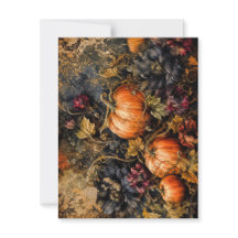 Elegante Herbstkürbisse und dunkle Floralkarte