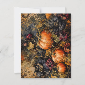 Elegante Herbstkürbisse und dunkle Floralkarte Dankeskarte