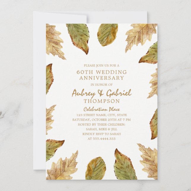 Elegante Herbstlaub 60. Hochzeitstag Einladung (Vorderseite)